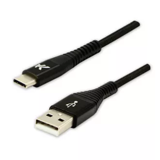 Logo Kabel USB (2.0), USB A moški - USB C moški, 2 m, 480 Mb/s, 5V/3A, črn, škatla, najlonski oplet, aluminijast pokrov priključka