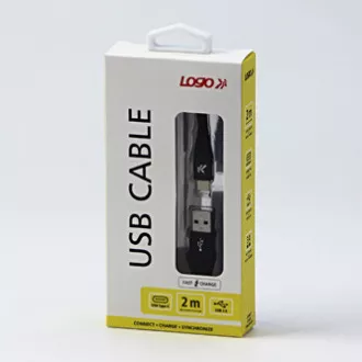 Logo Kabel USB (2.0), USB A moški - USB C moški, 2 m, 480 Mb/s, 5V/3A, črn, škatla, najlonski oplet, aluminijast pokrov priključka