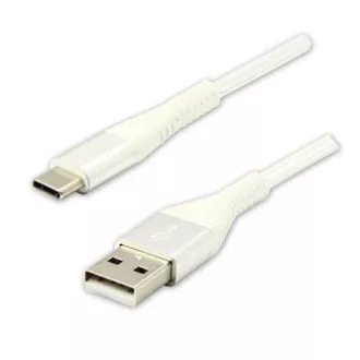 Logo Kabel USB (2.0), USB A moški - USB C moški, 2 m, 480 Mb/s, 5V/3A, bel, škatla, najlonski oplet, aluminijast pokrov priključka