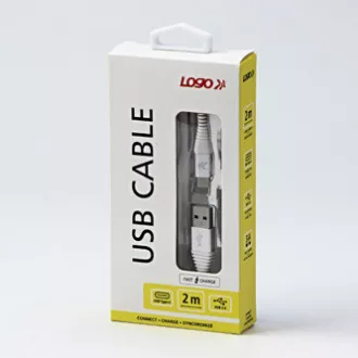 Logo Kabel USB (2.0), USB A moški - USB C moški, 2 m, 480 Mb/s, 5V/3A, bel, škatla, najlonski oplet, aluminijast pokrov priključka