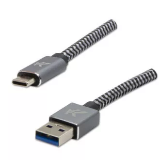 Logo Kabel USB (3.2 gen 1), USB A moški - USB C moški, 1 m, 5 Gb/s, 5V/3A, siv, škatla, kovinski oplet, aluminijast pokrov priključka