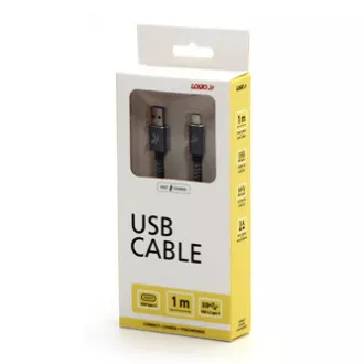 Logo Kabel USB (3.2 gen 1), USB A moški - USB C moški, 1 m, 5 Gb/s, 5V/3A, siv, škatla, kovinski oplet, aluminijast pokrov priključka