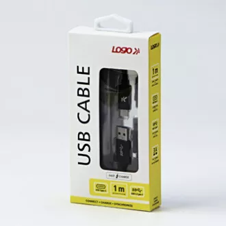 Logo Kabel USB (3.2 gen 1), USB A moški - USB C moški, 1 m, 5 Gb/s, 5 V/3 A, črn, škatla, najlonski oplet, aluminijast pokrov priključka