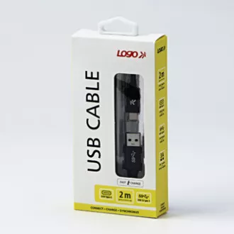 Logo Kabel USB (3.2 gen 1), USB A moški - USB C moški, 2 m, 5 Gb/s, 5V/3A, črn, škatla, najlonski oplet, aluminijast pokrov priključka