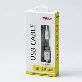 Logo Kabel USB (3.2 gen 1), USB A moški - USB C moški, 2 m, 5 Gb/s, 5 V/3 A, bela, škatla, najlonski oplet, aluminijast pokrov priključka
