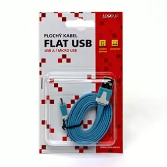 Logo Kabel USB (2.0), USB A moški - microUSB moški, 1 m, ploščati, modri, blister, IZPREDAJ