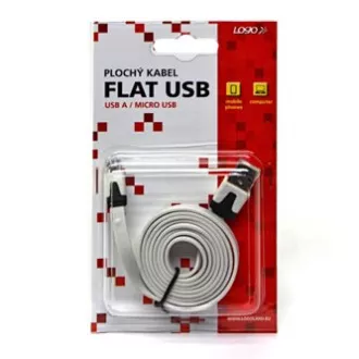 Logo Kabel USB (2.0), USB A moški - microUSB moški, 1 m, ploščat, bel, blister, IZPREDAJ
