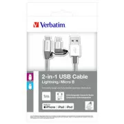 Verbatim USB kabel (2.0), USB A moški - microUSB moški   Apple Lightning moški, 1 m, srebrn, škatla, 48869, 2 v 1 - nastavljiv