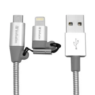 Verbatim USB kabel (2.0), USB A moški - microUSB moški   Apple Lightning moški, 1 m, srebrn, škatla, 48869, 2 v 1 - nastavljiv