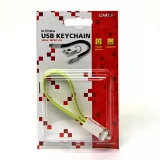 Logo Kabel USB (2.0), USB A moški - microUSB moški, 0,2 m, svetlozelen, blister, obesek za ključe