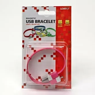 Logo Kabel USB (2.0), USB A moški - microUSB moški, 0,25 m, roza, blister, zapestnica, SELL