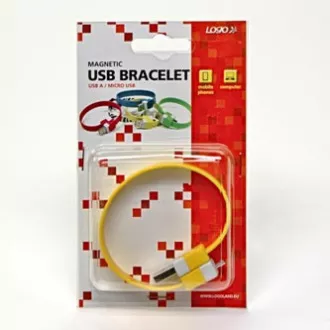 Logo Kabel USB (2.0), USB A moški - microUSB moški, 0,25 m, rumen, blister, zapestnica, SELL