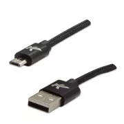 Logo Kabel USB (2.0), USB A moški - microUSB moški, 1 m, 480 Mb/s, 5V/2A, črn, škatla, najlonski oplet, aluminijast pokrov priključka