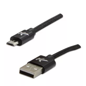 Logo Kabel USB (2.0), USB A moški - microUSB moški, 1 m, 480 Mb/s, 5V/2A, črn, škatla, najlonski oplet, aluminijast pokrov priključka