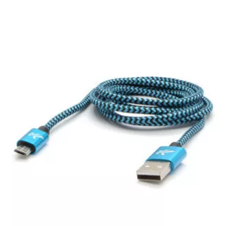 Logo Kabel USB (2.0), USB A moški - microUSB moški, 1 m, 480 Mb/s, 5V/2A, modri, škatla, najlonski oplet, aluminijast pokrov priključka