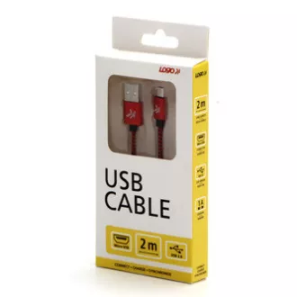 Logo Kabel USB (2.0), USB A moški - microUSB moški, 1 m, 480 Mb/s, 5V/2A, rdeč, škatla, najlonski oplet, aluminijast pokrov priključka