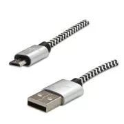 Logo Kabel USB (2.0), USB A moški - microUSB moški, 1 m, 480 Mb/s, 5V/2A, srebrn, škatla, najlonski oplet, aluminijast zaključek