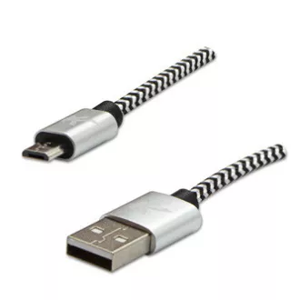 Logo Kabel USB (2.0), USB A moški - microUSB moški, 1 m, 480 Mb/s, 5V/2A, srebrn, škatla, najlonski oplet, aluminijast zaključek