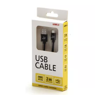 Logo Kabel USB (2.0), USB A moški - microUSB moški, 2 m, 480 Mb/s, 5V/1A, črn, škatla, najlonski oplet, aluminijast pokrov priključka