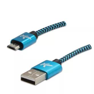 Logo Kabel USB (2.0), USB A moški - microUSB moški, 2 m, 480 Mb/s, 5V/1A, modri, škatla, najlonski oplet, aluminijast pokrov priključka