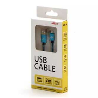 Logo Kabel USB (2.0), USB A moški - microUSB moški, 2 m, 480 Mb/s, 5V/1A, modri, škatla, najlonski oplet, aluminijast pokrov priključka