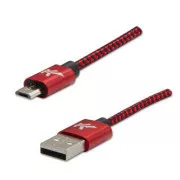Logo Kabel USB (2.0), USB A moški - microUSB moški, 2 m, 480 Mb/s, 5V/1A, rdeč, škatla, najlonski oplet, aluminijast pokrov priključka