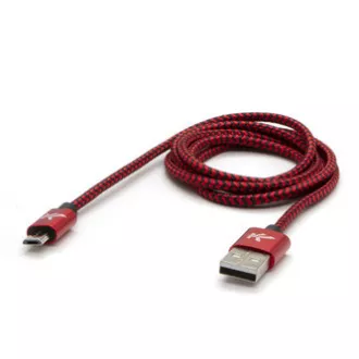 Logo Kabel USB (2.0), USB A moški - microUSB moški, 2 m, 480 Mb/s, 5V/1A, rdeč, škatla, najlonski oplet, aluminijast pokrov priključka