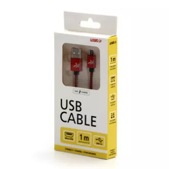 Logo Kabel USB (2.0), USB A moški - microUSB moški, 2 m, 480 Mb/s, 5V/1A, rdeč, škatla, najlonski oplet, aluminijast pokrov priključka
