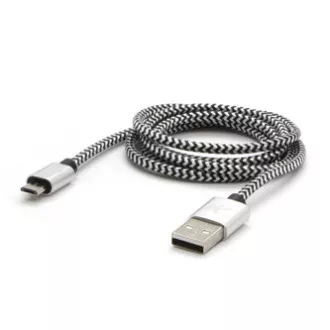 Logo Kabel USB (2.0), USB A moški - microUSB moški, 2 m, 480 Mb/s, 5V/1A, srebrn, škatla, najlonski oplet, aluminijast zaključek