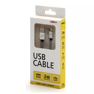 Logo Kabel USB (2.0), USB A moški - microUSB moški, 2 m, 480 Mb/s, 5V/1A, srebrn, škatla, najlonski oplet, aluminijast zaključek
