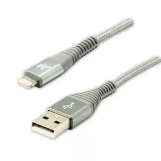 Logo Kabel USB (2.0), USB A moški - Apple Lightning moški, 1 m, certifikat MFi, 5 V/2,4 A, srebrn, škatla, najlonski oplet, hli