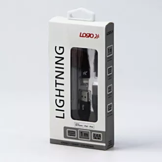 Logo Kabel USB (2.0), USB A moški - Apple Lightning moški, 1 m, certifikat MFi, 5 V/2,4 A, črn, škatla, najlonski oplet, aluminij