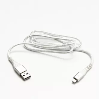 Logo Kabel USB (2.0), USB A moški - Apple Lightning moški, 1 m, certifikat MFi, 5 V/2,4 A, bel, škatla, najlonski oplet, aluminij