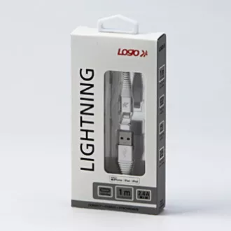Logo Kabel USB (2.0), USB A moški - Apple Lightning moški, 1 m, certifikat MFi, 5 V/2,4 A, bel, škatla, najlonski oplet, aluminij