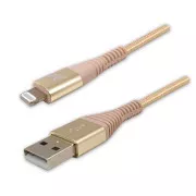 Logo Kabel USB (2.0), USB A moški - Apple Lightning moški, 1 m, certifikat MFi, 5 V/2,4 A, zlat, škatla, najlonski oplet, aluminij