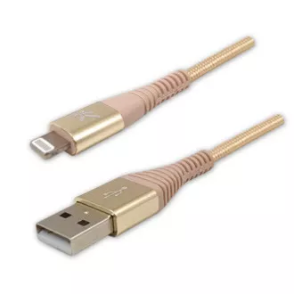 Logo Kabel USB (2.0), USB A moški - Apple Lightning moški, 1 m, certifikat MFi, 5 V/2,4 A, zlat, škatla, najlonski oplet, aluminij