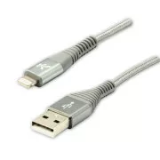 Logo Kabel USB (2.0), USB A moški - Apple Lightning moški, 2 m, certifikat MFi, 5 V/2,4 A, srebrn, škatla, najlonski oplet, hli