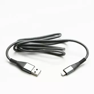 Logo Kabel USB (2.0), USB A moški - Apple Lightning moški, 2 m, certifikat MFi, 5 V/2,4 A, srebrn, škatla, najlonski oplet, hli