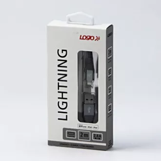 Logo Kabel USB (2.0), USB A moški - Apple Lightning moški, 2 m, certifikat MFi, 5 V/2,4 A, srebrn, škatla, najlonski oplet, hli