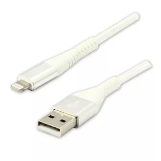 Logo Kabel USB (2.0), USB A moški - Apple Lightning moški, 2 m, certifikat MFi, 5 V/2,4 A, bel, škatla, najlonski oplet, aluminij