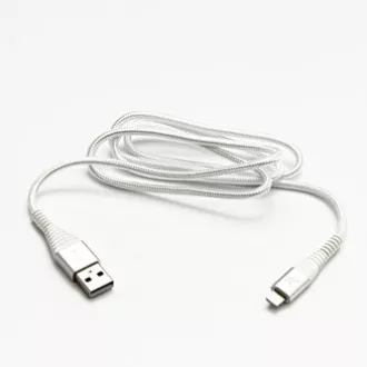 Logo Kabel USB (2.0), USB A moški - Apple Lightning moški, 2 m, certifikat MFi, 5 V/2,4 A, bel, škatla, najlonski oplet, aluminij