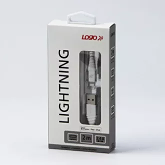 Logo Kabel USB (2.0), USB A moški - Apple Lightning moški, 2 m, certifikat MFi, 5 V/2,4 A, bel, škatla, najlonski oplet, aluminij