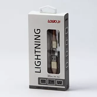 Logo Kabel USB (2.0), USB A moški - Apple Lightning moški, 2 m, certifikat MFi, 5 V/2,4 A, zlat, škatla, najlonski oplet, aluminij