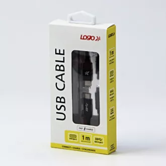 Logo Kabel USB (3.2 gen 1), USB C moški - USB C moški, 1 m, 5 Gb/s, 5 V/3 A, črn, škatla, najlonski oplet, aluminijast pokrov priključka