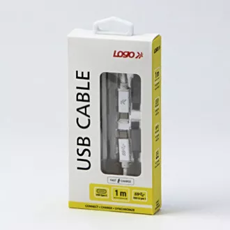 Logo Kabel USB (3.2 gen 1), USB C moški - USB C moški, 1 m, 5 Gb/s, 5V/3A, bela, škatla, najlonski oplet, aluminijast pokrov priključka