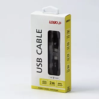 Logo Kabel USB (3.2 gen 1), USB C moški - USB C moški, 2 m, 5 Gb/s, 5V/3A, črn, škatla, najlonski oplet, aluminijast pokrov priključka