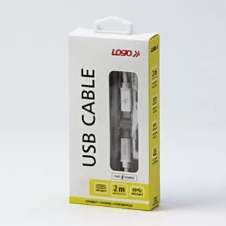 Logo Kabel USB (3.2 gen 1), USB C moški - USB C moški, 2 m, 5 Gb/s, 5V/3A, bela, škatla, najlonski oplet, aluminijast pokrov priključka