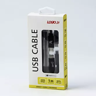 Logotip Kabel USB (3.2 gen 2), USB C moški - USB C moški, 1 m, Power Delivery 100 W, 10 Gb/s, 20 V/5 A, črn, škatla, najlonski oplet,