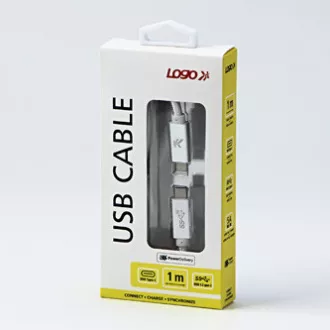 Logo Kabel USB (3.2 gen 2), USB C moški - USB C moški, 1 m, Power Delivery 100W, 10 Gb/s, 20V/5A, bel, škatla, najlonski oplet, h