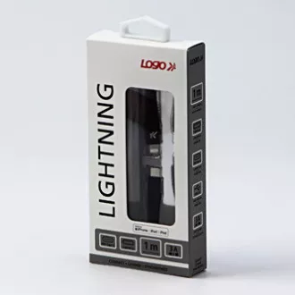 Logo Kabel USB (2.0), USB C moški - Apple Lightning moški, 1 m, certifikat MFi, 5V/3A, črn, škatla, najlonski oplet, aluminij